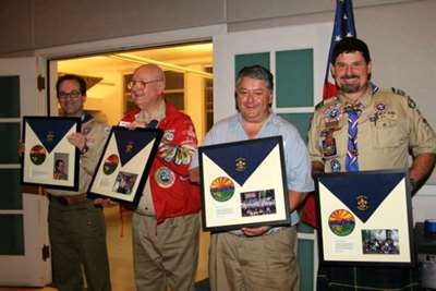 Awards presented to Scoutmaster Emeritus, Bill Cooper, Scoutmaster Eric Jorgensen, ASM Wick Smith and former Scoutmaster Gabe Esquivel